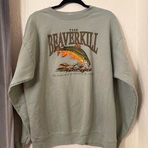 Vintage inspired The Beaverkill fishing  Green crewneck